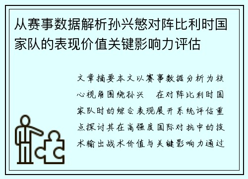 从赛事数据解析孙兴慜对阵比利时国家队的表现价值关键影响力评估